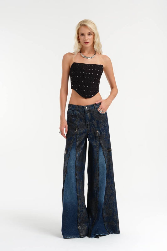 Vintage-Inspired Wide-Leg Denim Pants