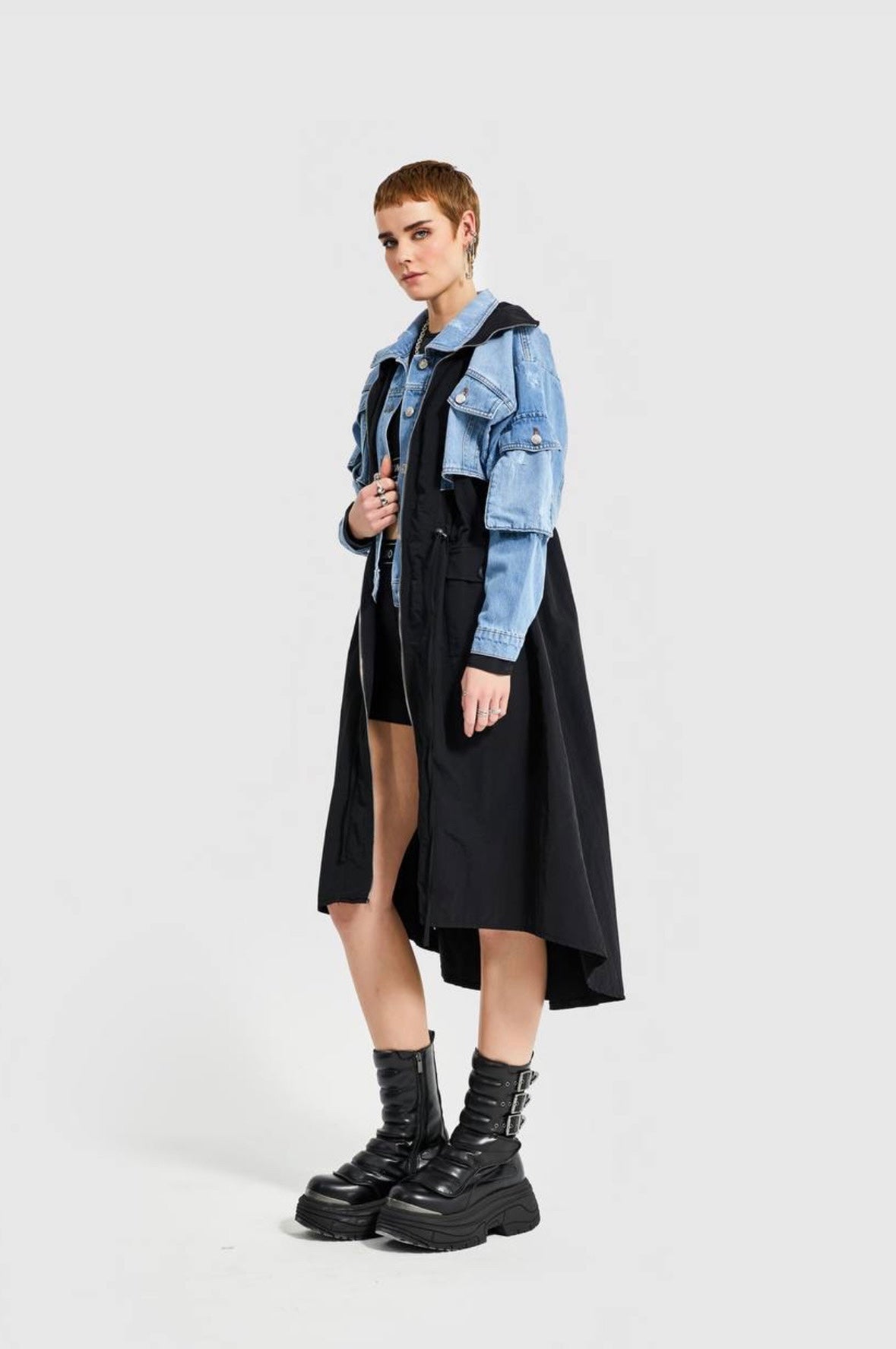 Denim With Black Trenchcoat