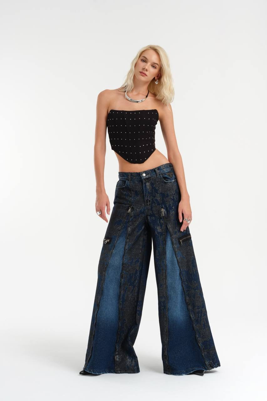 Vintage-Inspired Wide-Leg Denim Pants