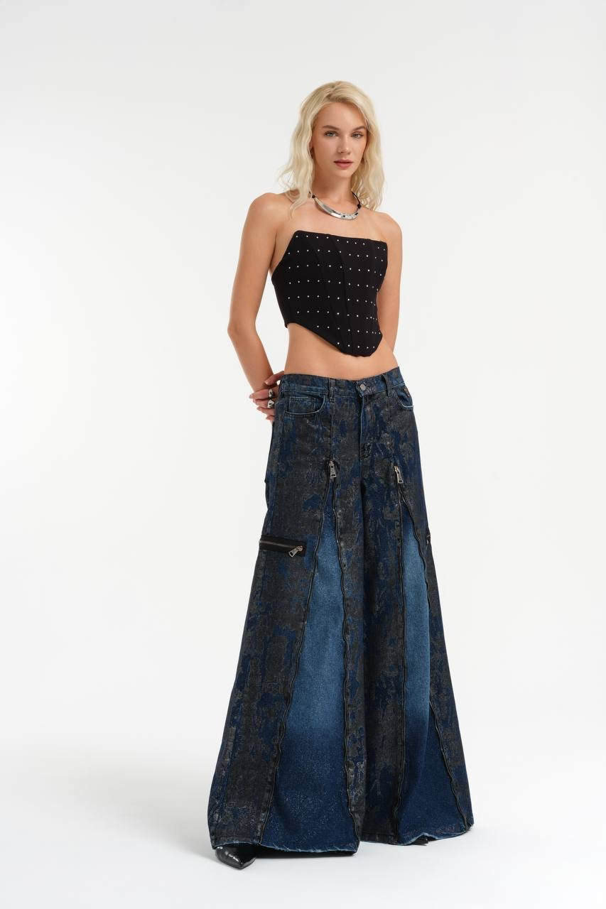 Vintage-Inspired Wide-Leg Denim Pants