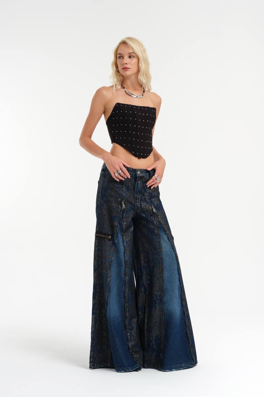 Vintage-Inspired Wide-Leg Denim Pants