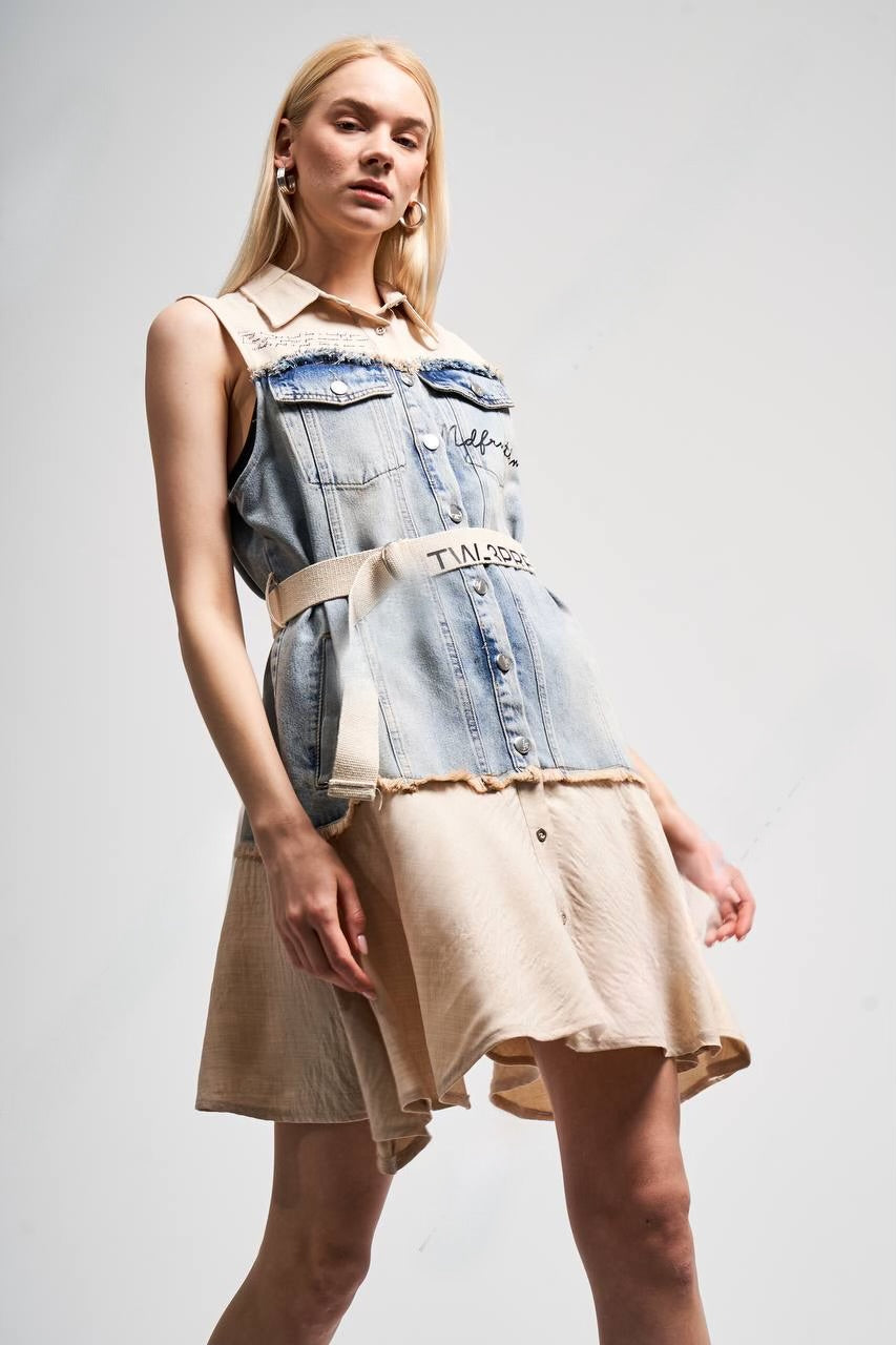 Denim with Beige Fashion Dress