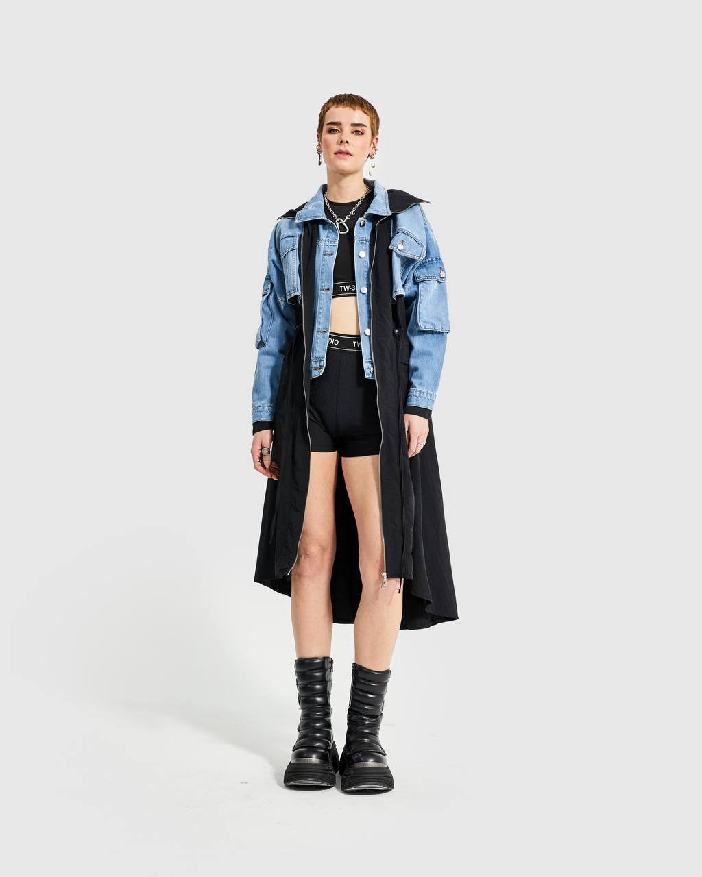 Denim With Black Trenchcoat