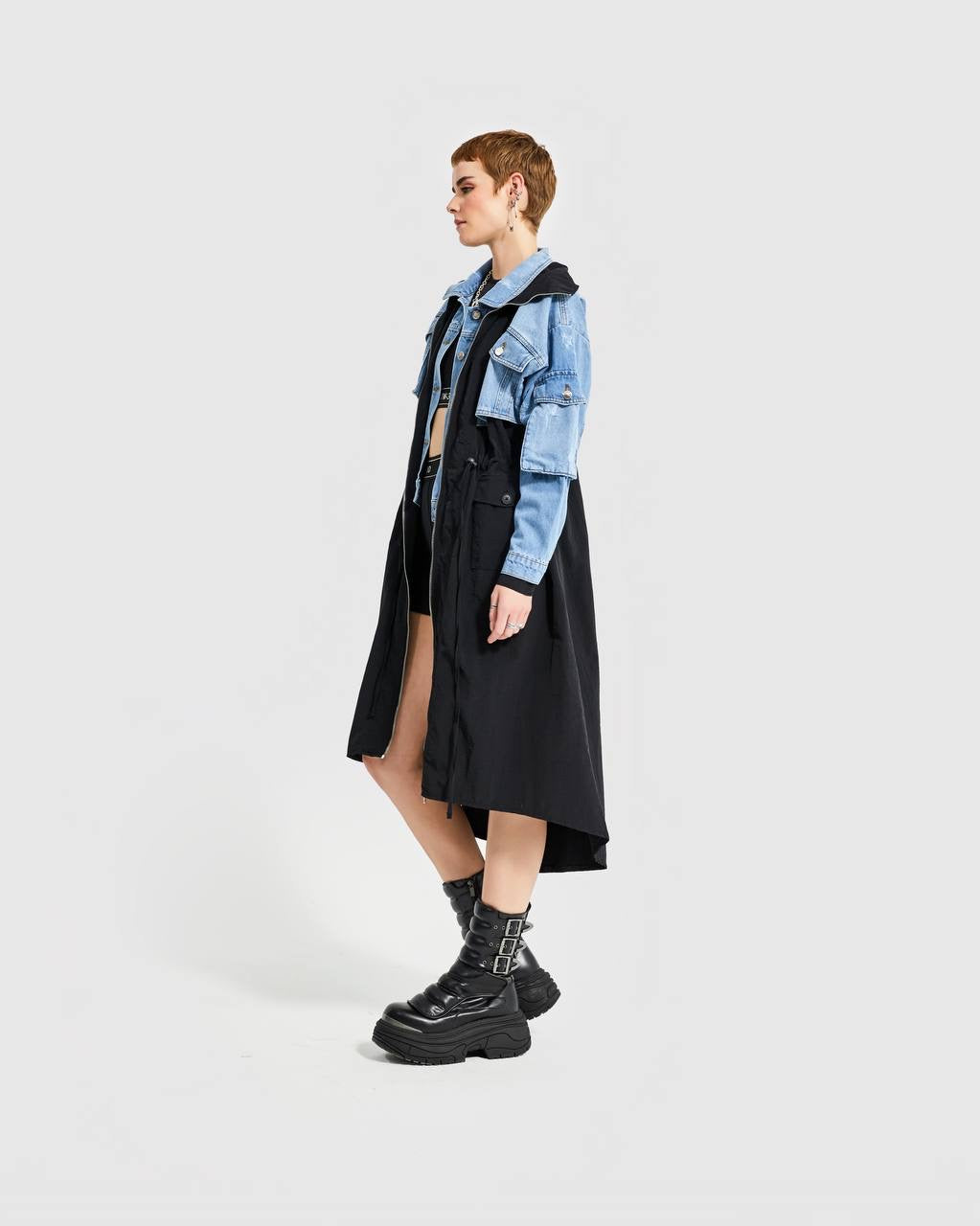 Denim With Black Trenchcoat