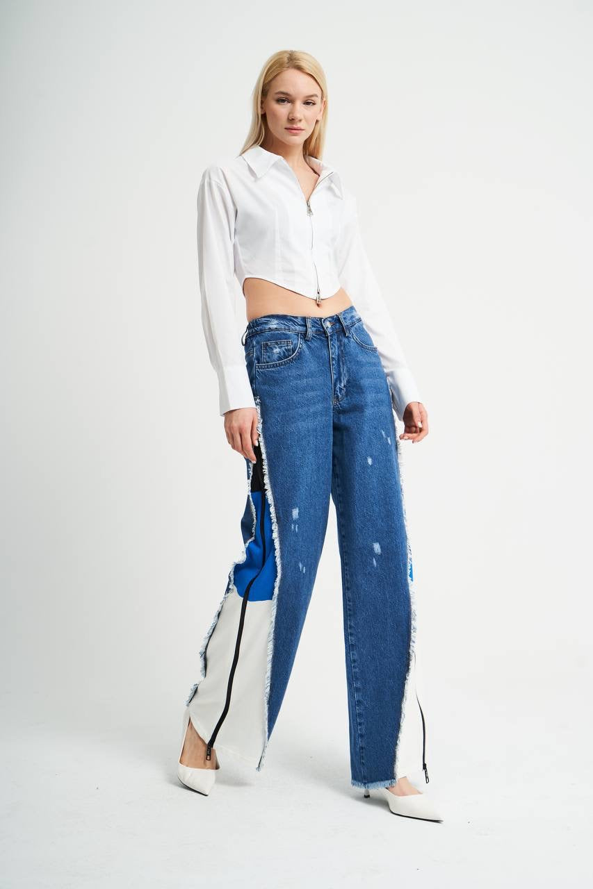 Blue Wide Leg Denim Pants