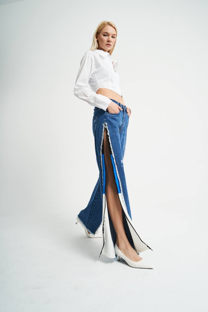 Blue Wide Leg Denim Pants