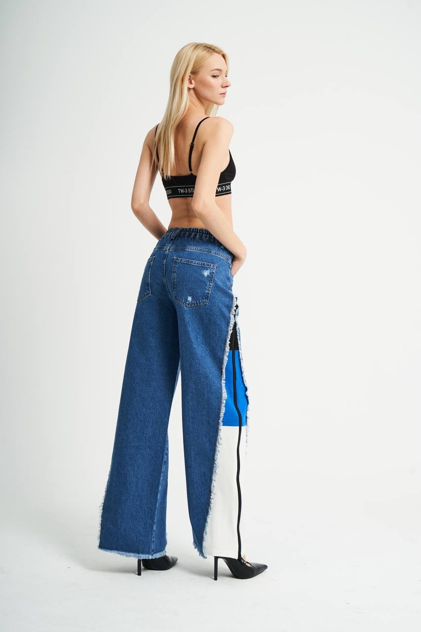 Blue Wide Leg Denim Pants