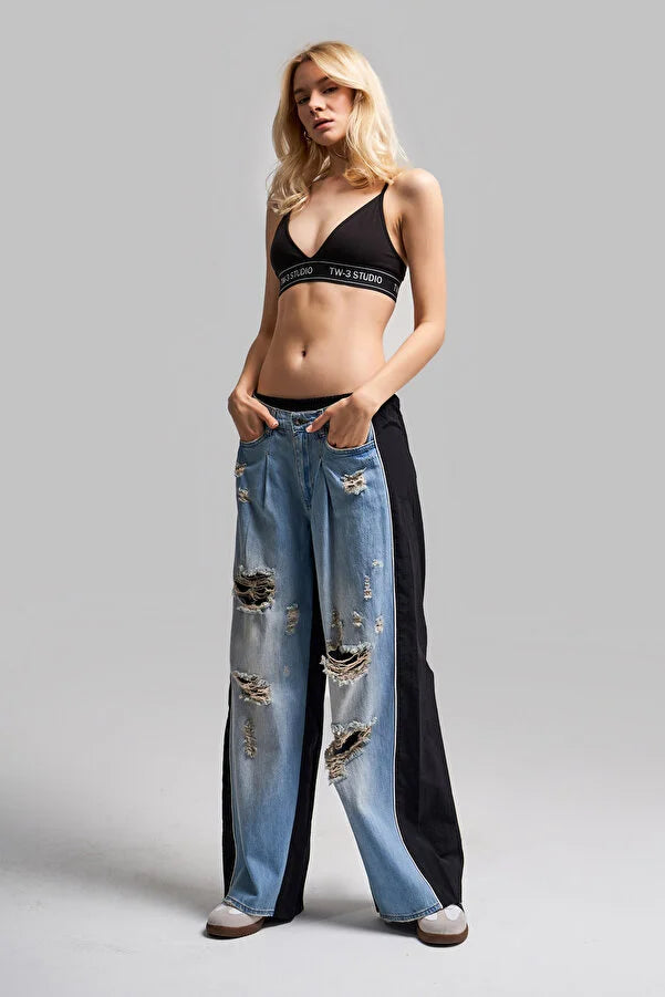 Women’s Ripped Denim  Black Pants