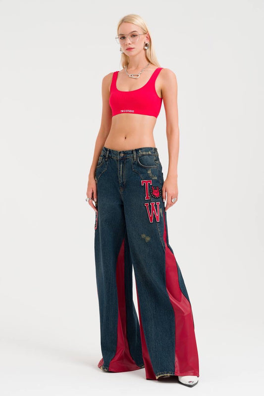 Red With Denim Pants