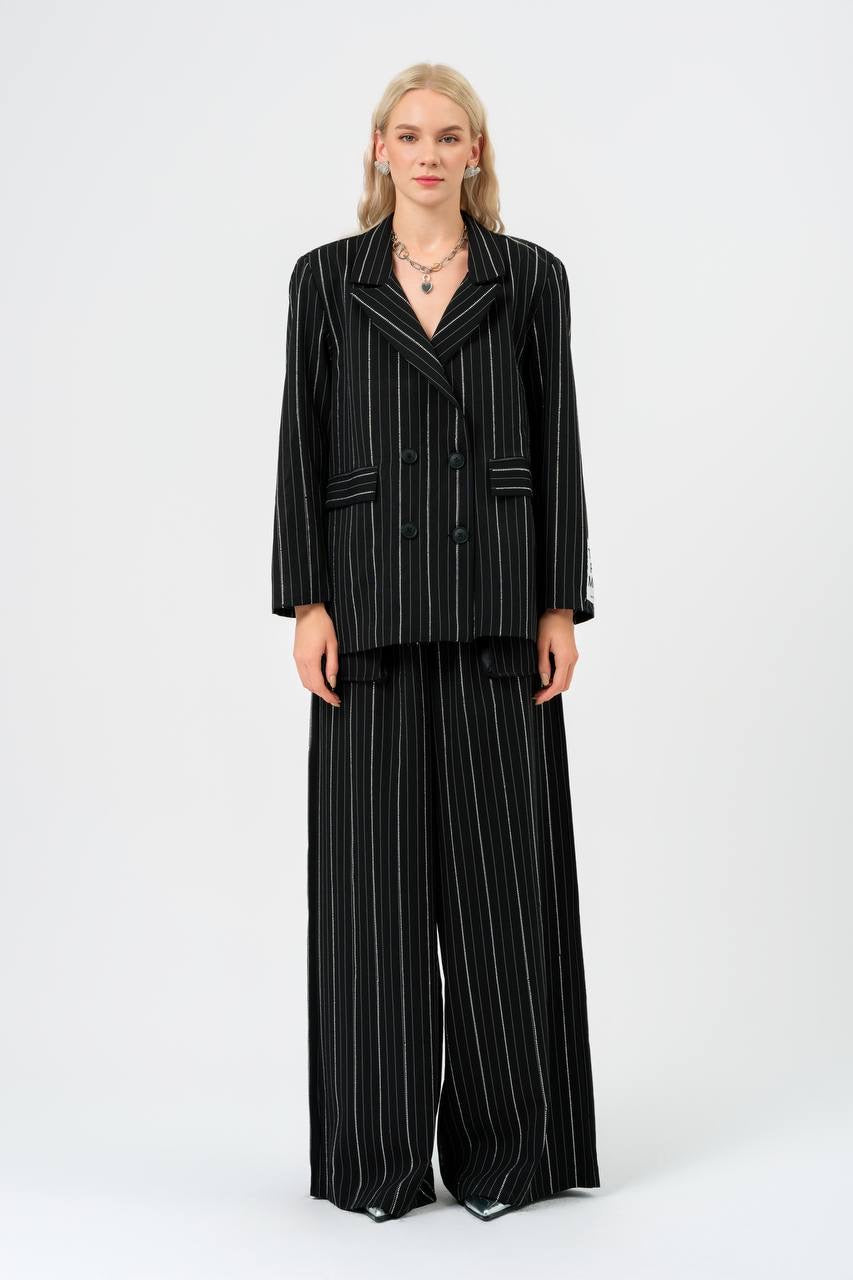 Glamorous Crystal Pinstripe Blazer with Pants Set