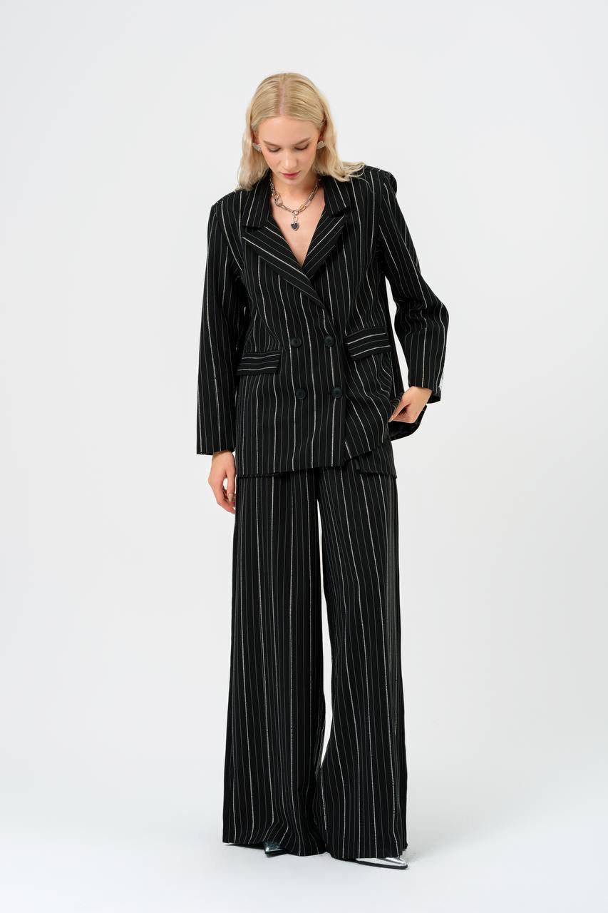 Glamorous Crystal Pinstripe Blazer with Pants Set