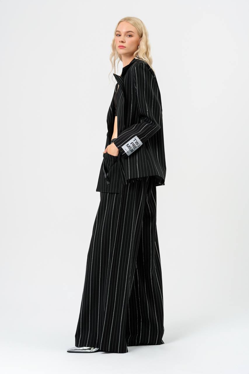 Glamorous Crystal Pinstripe Blazer with Pants Set