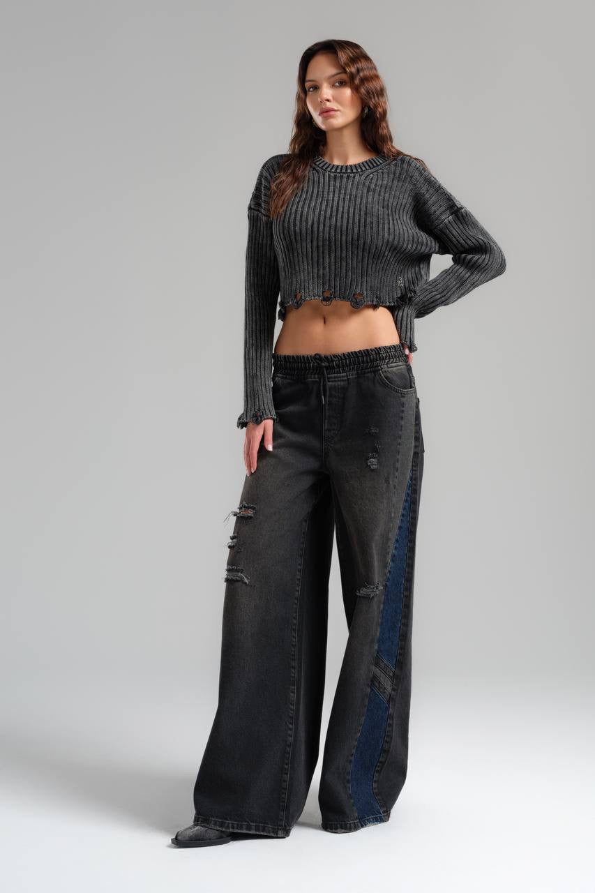 Black with Blue Denim Pants