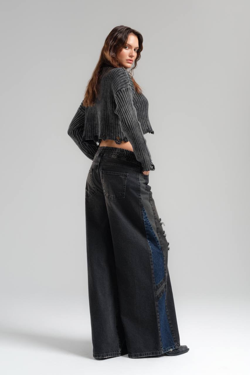 Black with Blue Denim Pants