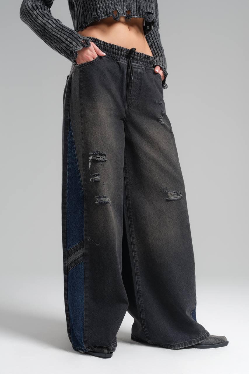 Black with Blue Denim Pants