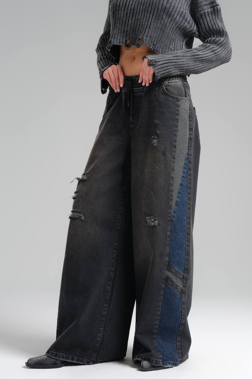 Black with Blue Denim Pants