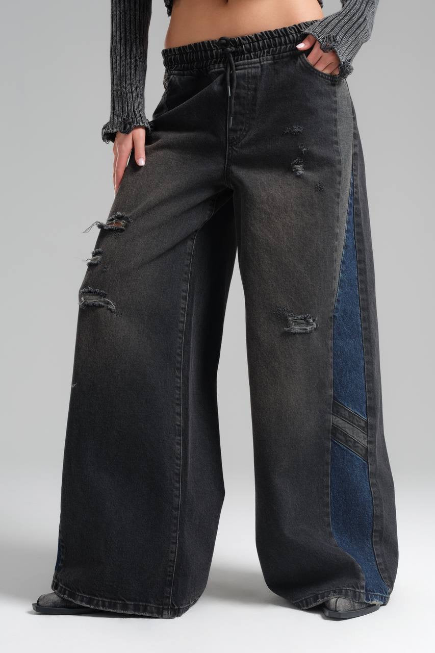 Black with Blue Denim Pants