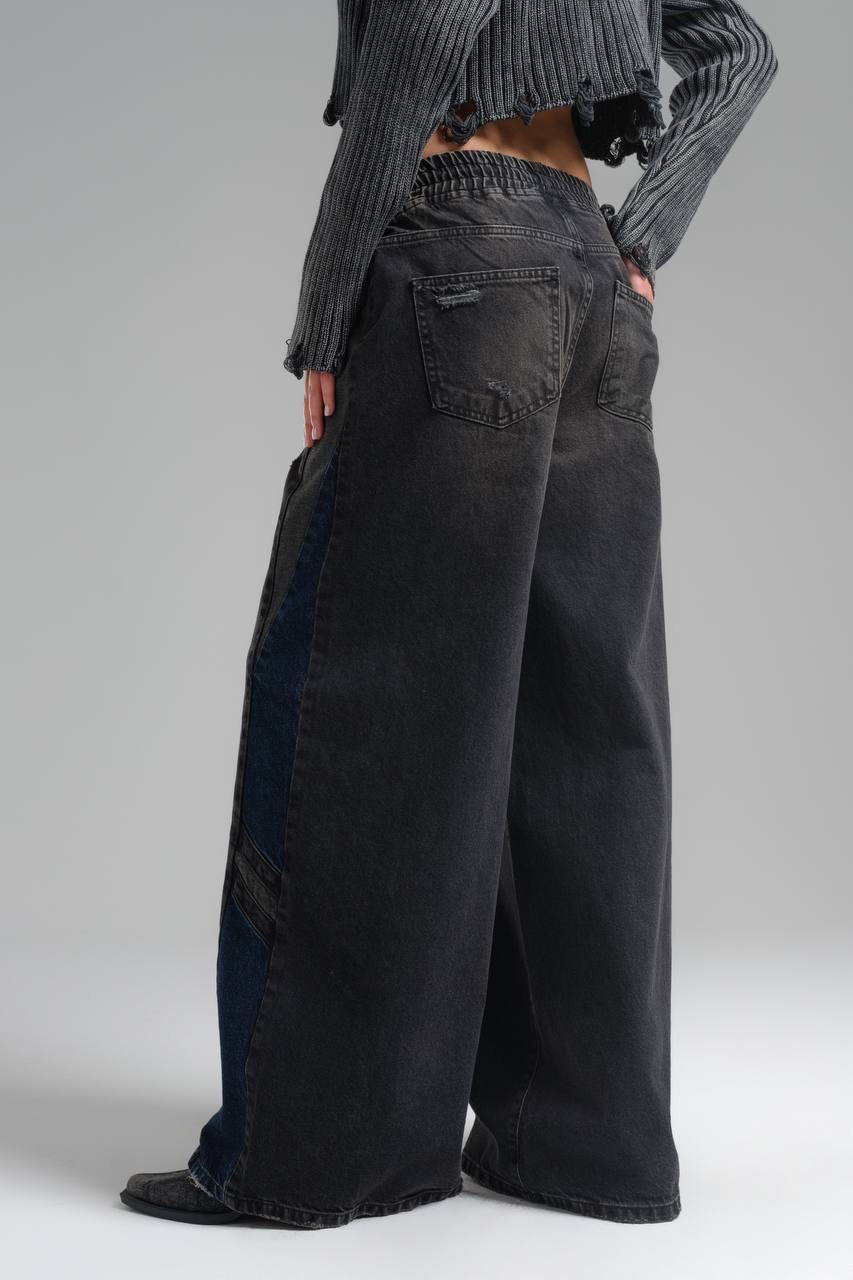 Black with Blue Denim Pants