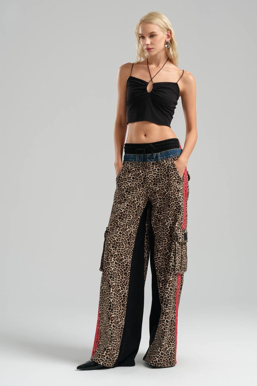 Leopard Print Denim Pants