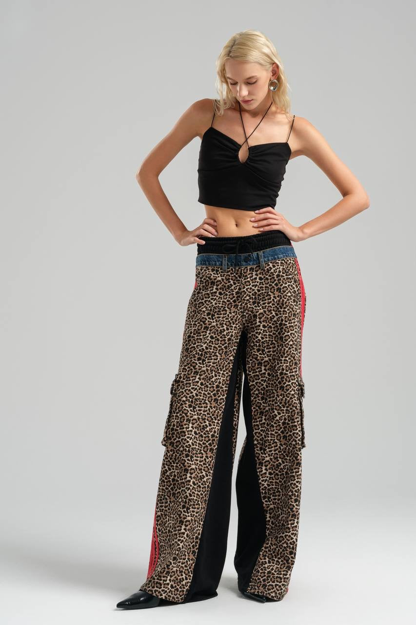 Leopard Print Denim Pants