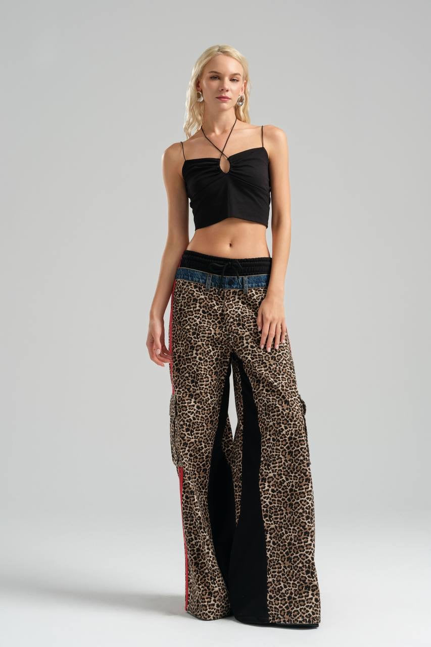 Leopard Print Denim Pants