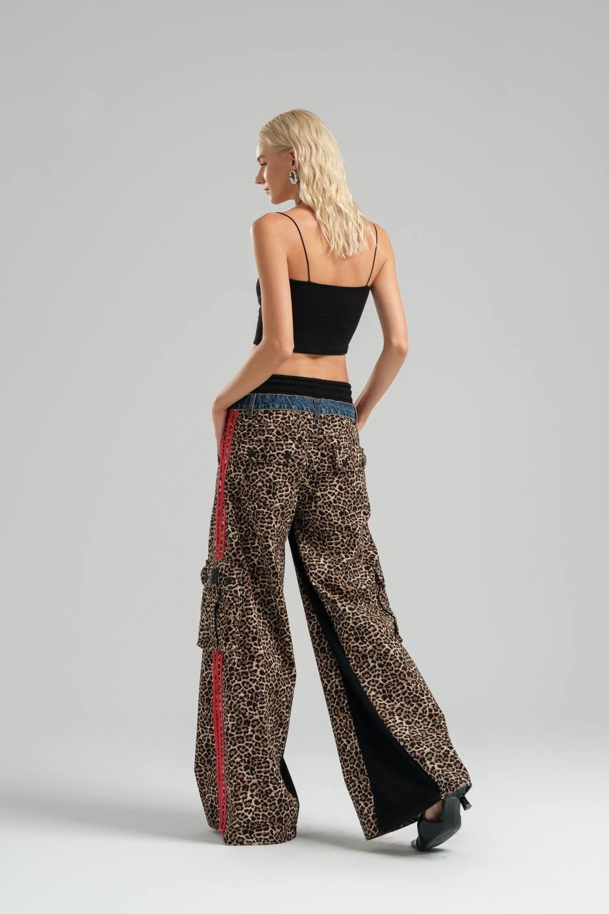 Leopard Print Denim Pants