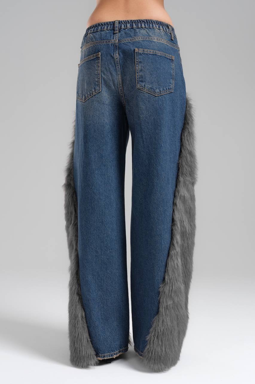 Faux Fur-Trimmed Distressed Denim Set