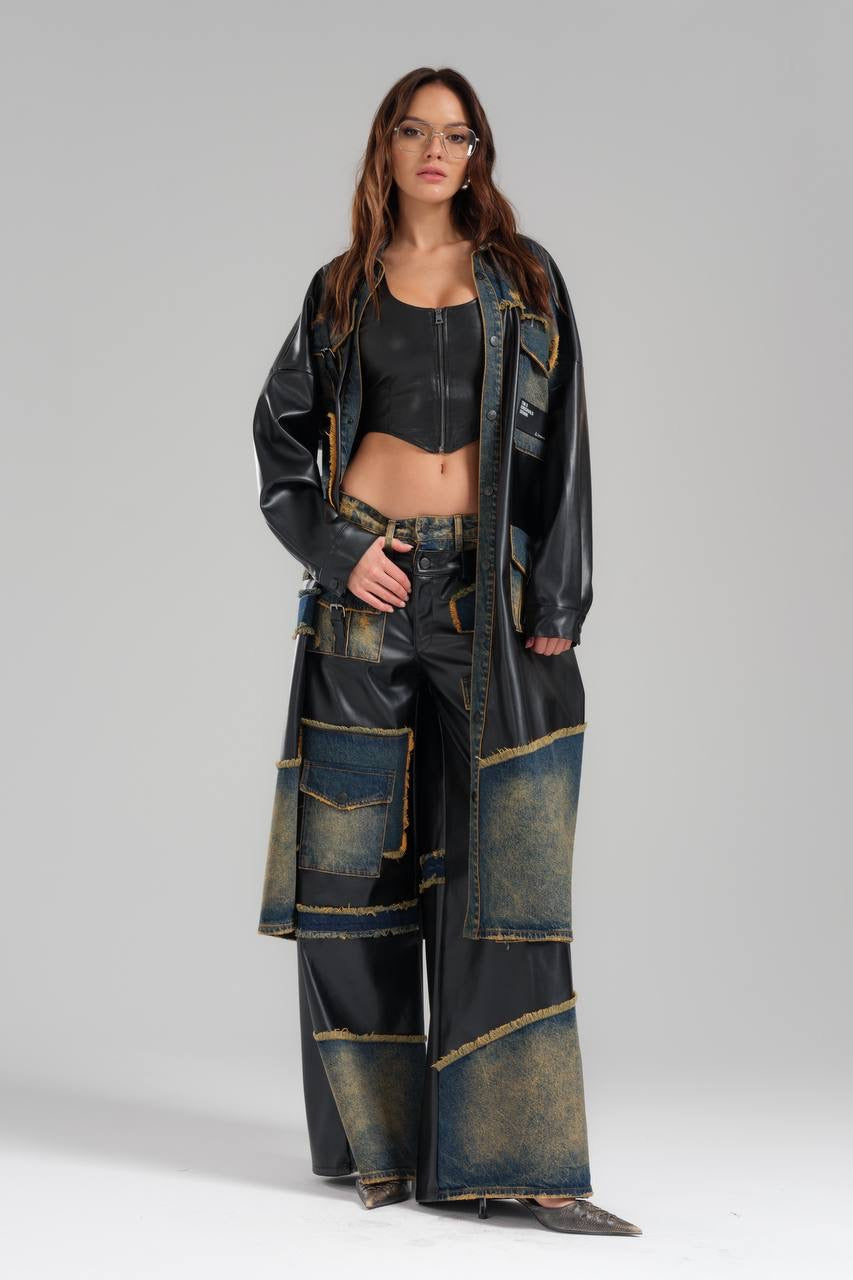 Patchwork Leather & Denim Fusion Set