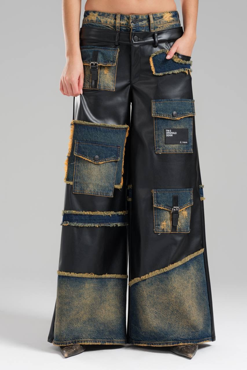 Patchwork Leather & Denim Fusion Set