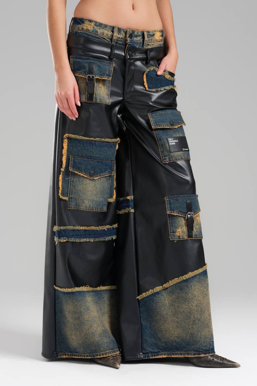 Patchwork Leather & Denim Fusion Set