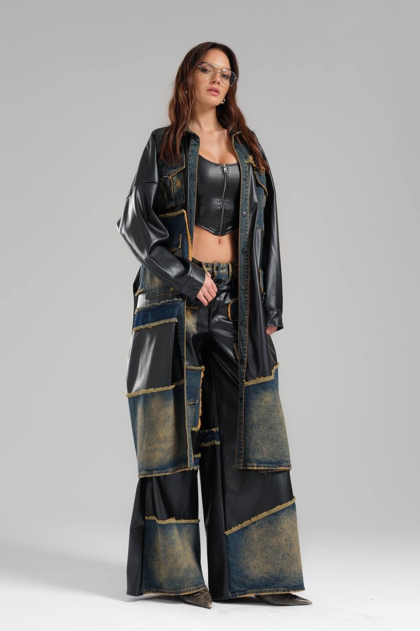 Patchwork Leather & Denim Fusion Set