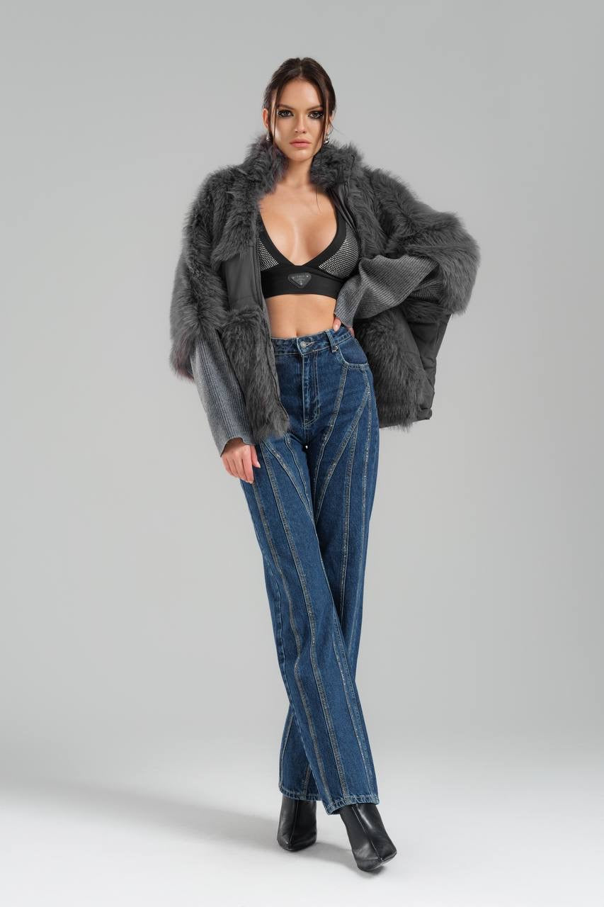 Women’s Gray Faux Fur Jacket