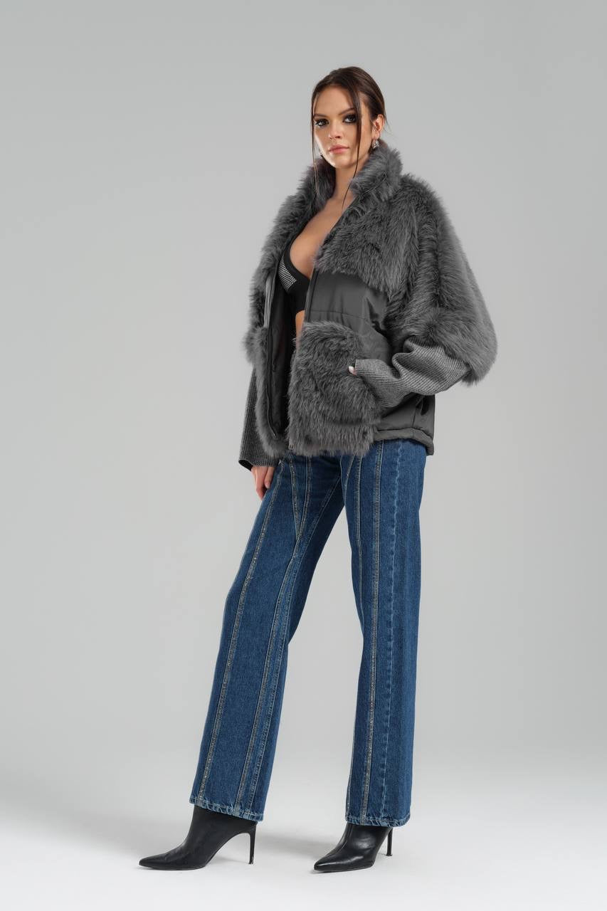 Women’s Gray Faux Fur Jacket