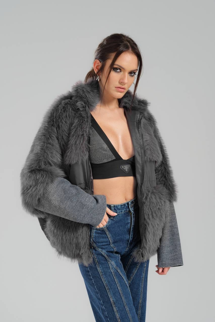 Women’s Gray Faux Fur Jacket