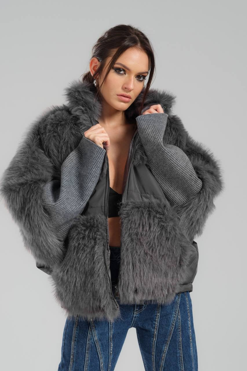 Women’s Gray Faux Fur Jacket