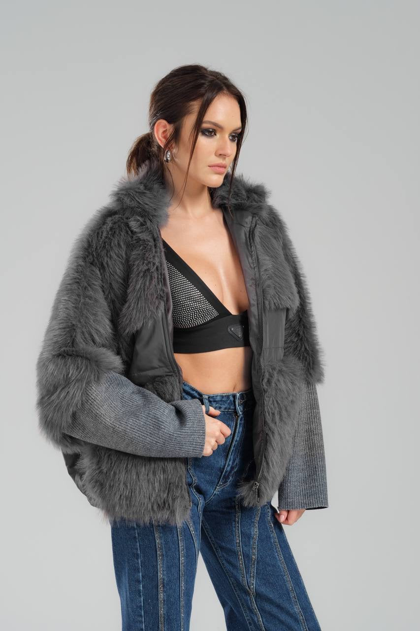 Women’s Gray Faux Fur Jacket