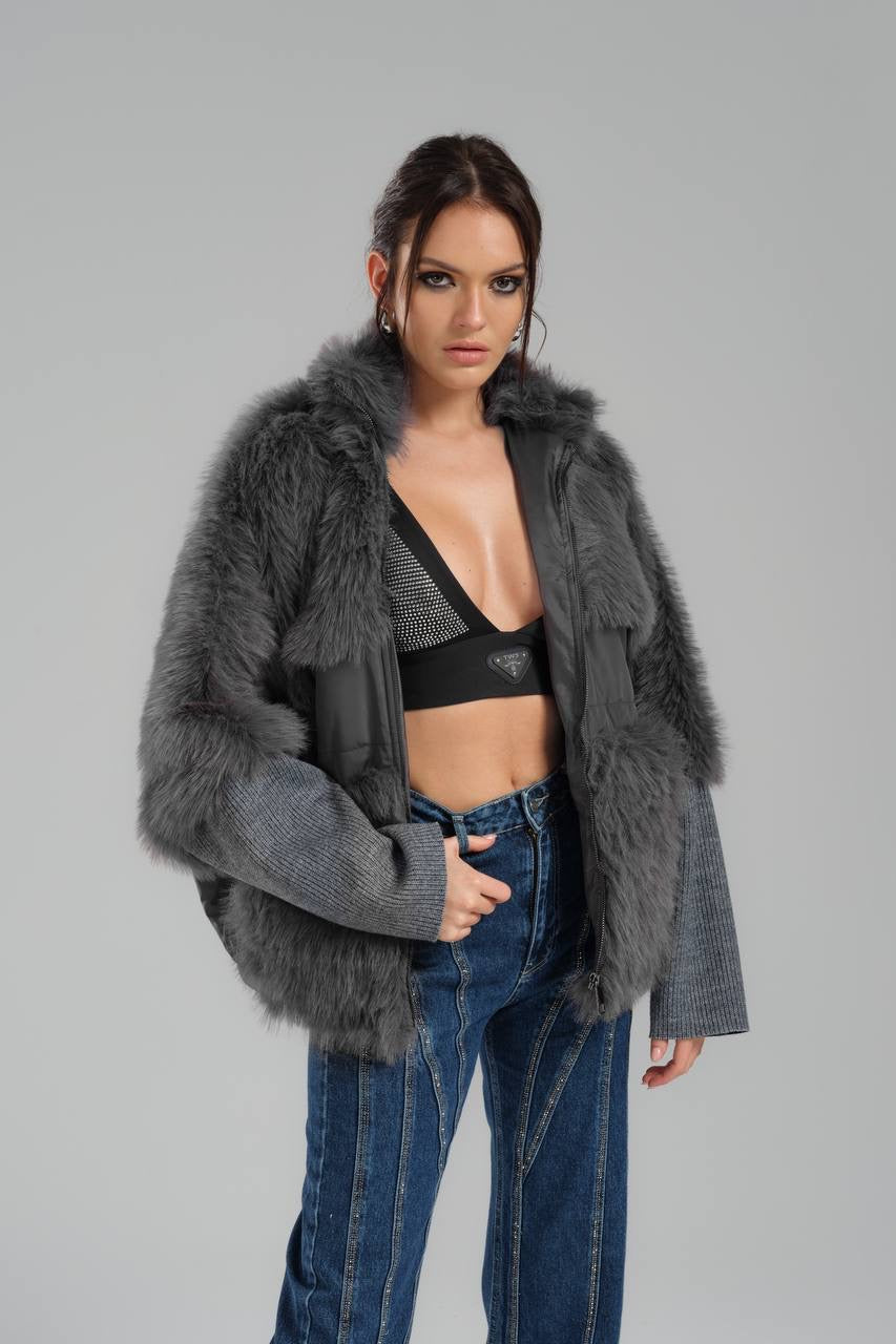 Women’s Gray Faux Fur Jacket