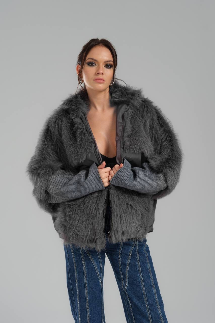 Women’s Gray Faux Fur Jacket