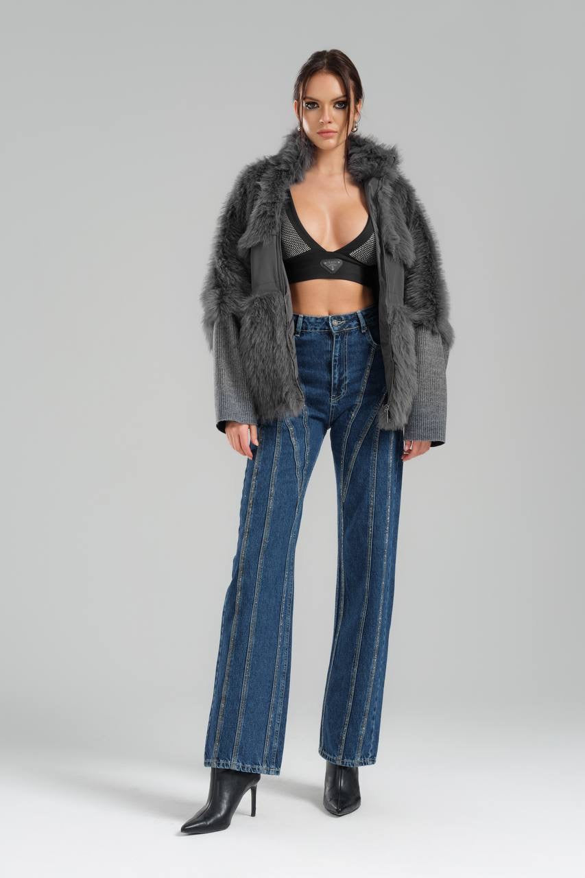 Women’s Gray Faux Fur Jacket