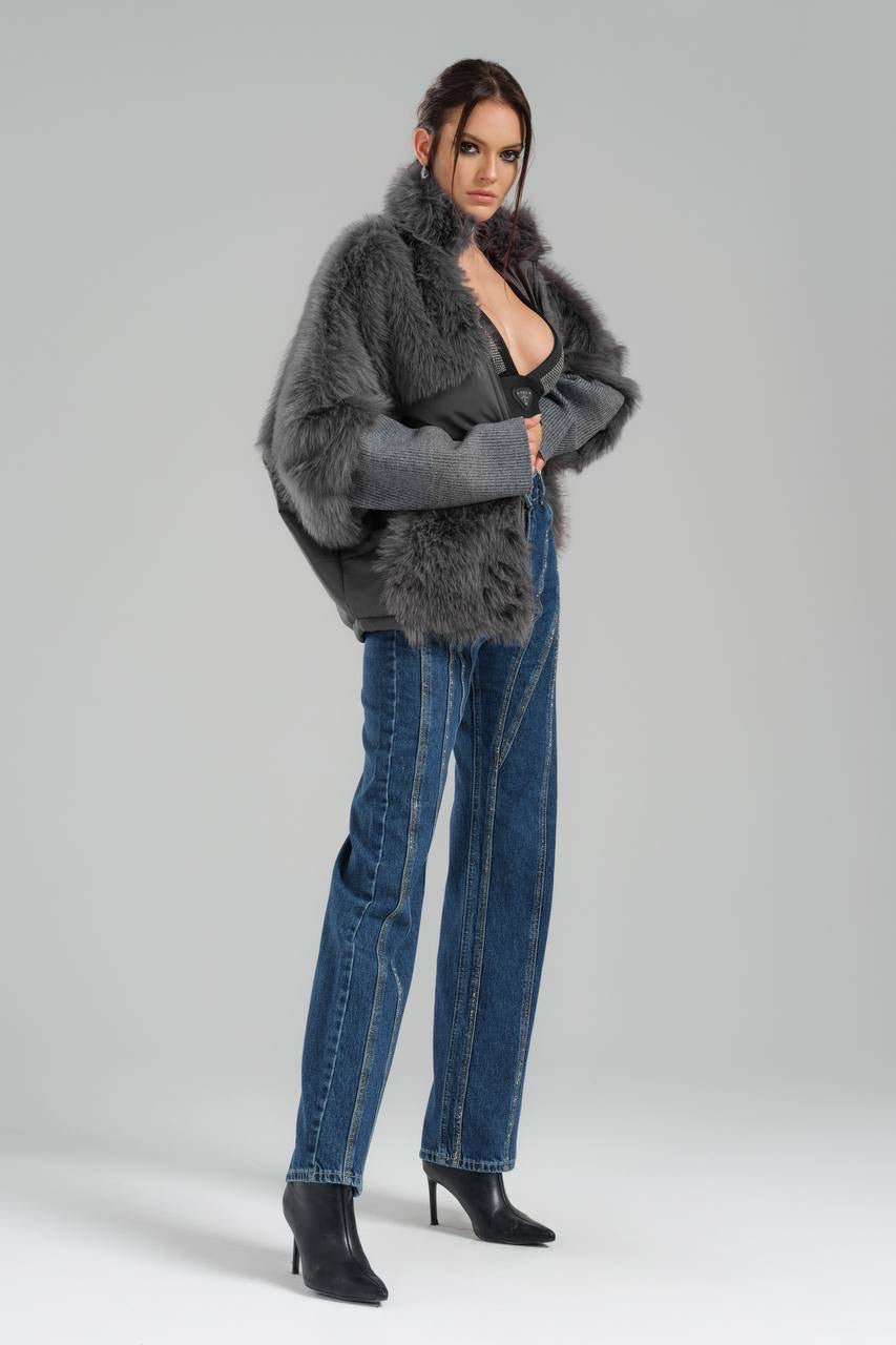 Women’s Gray Faux Fur Jacket