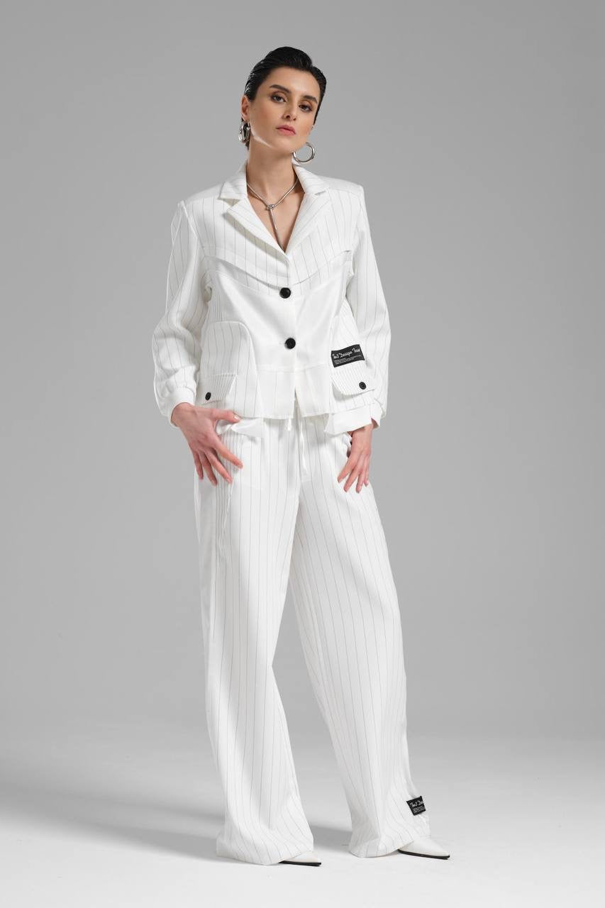 Classic White Set with Black Stripes