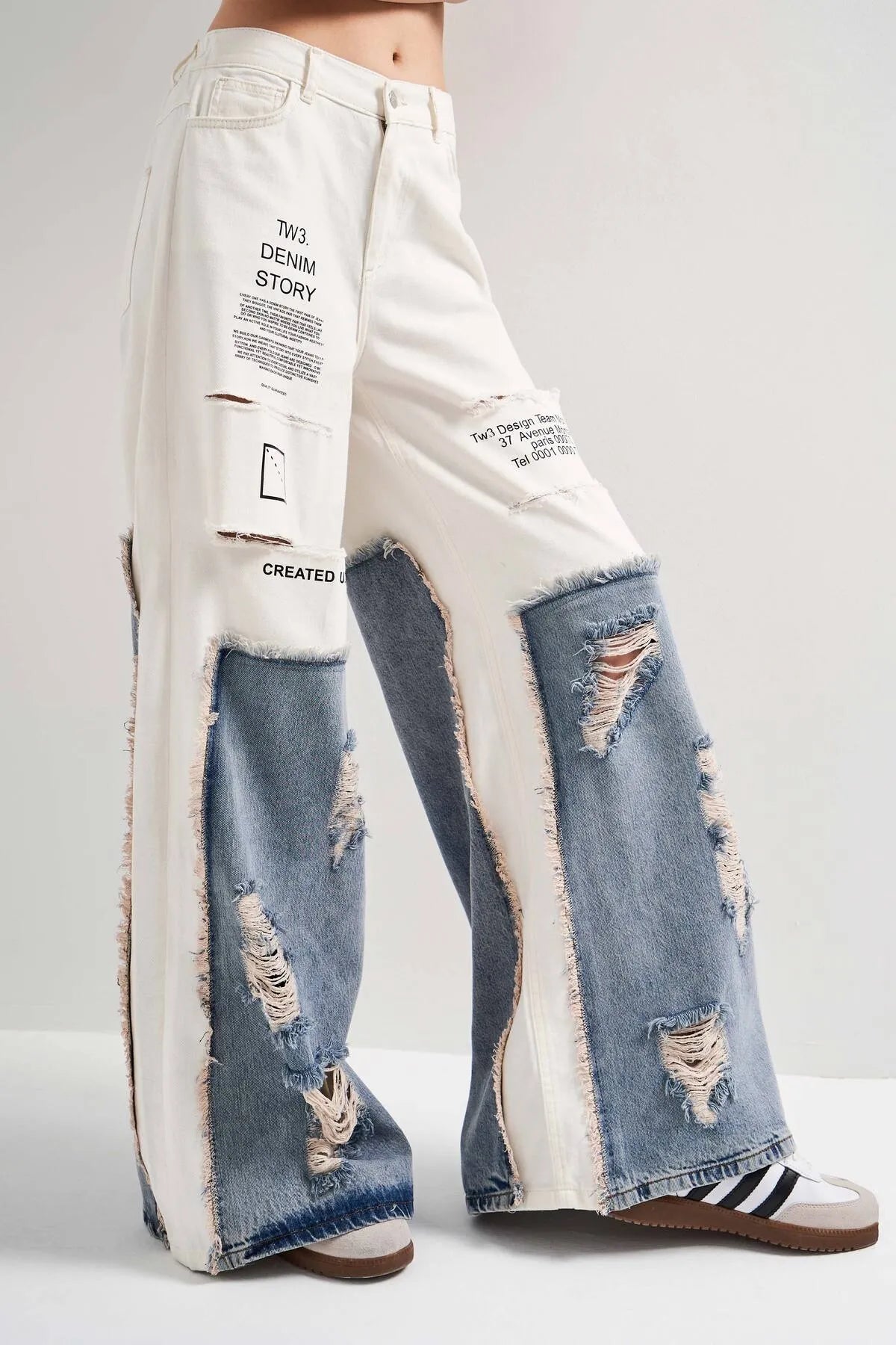 White with Denim Fashion Pants