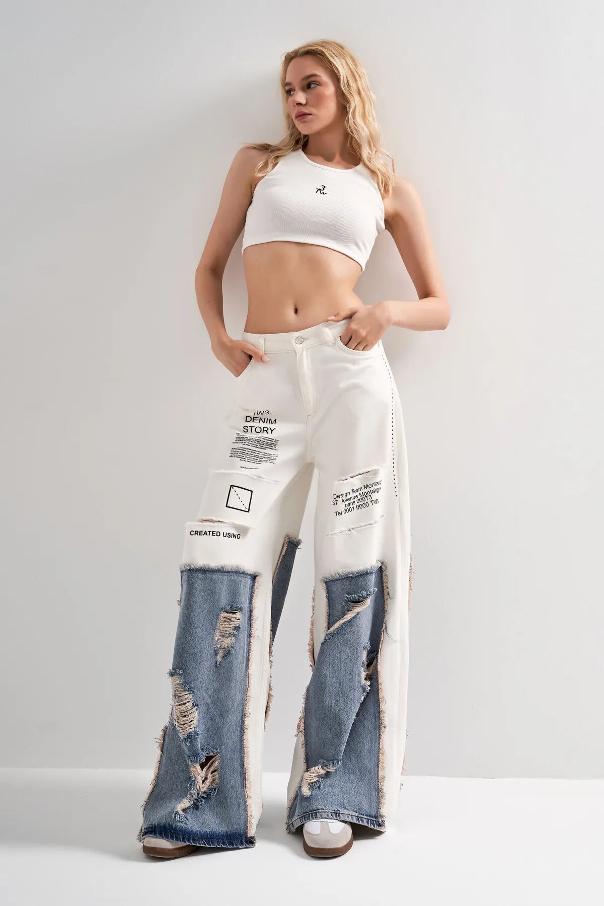 White with Denim Fashion Pants