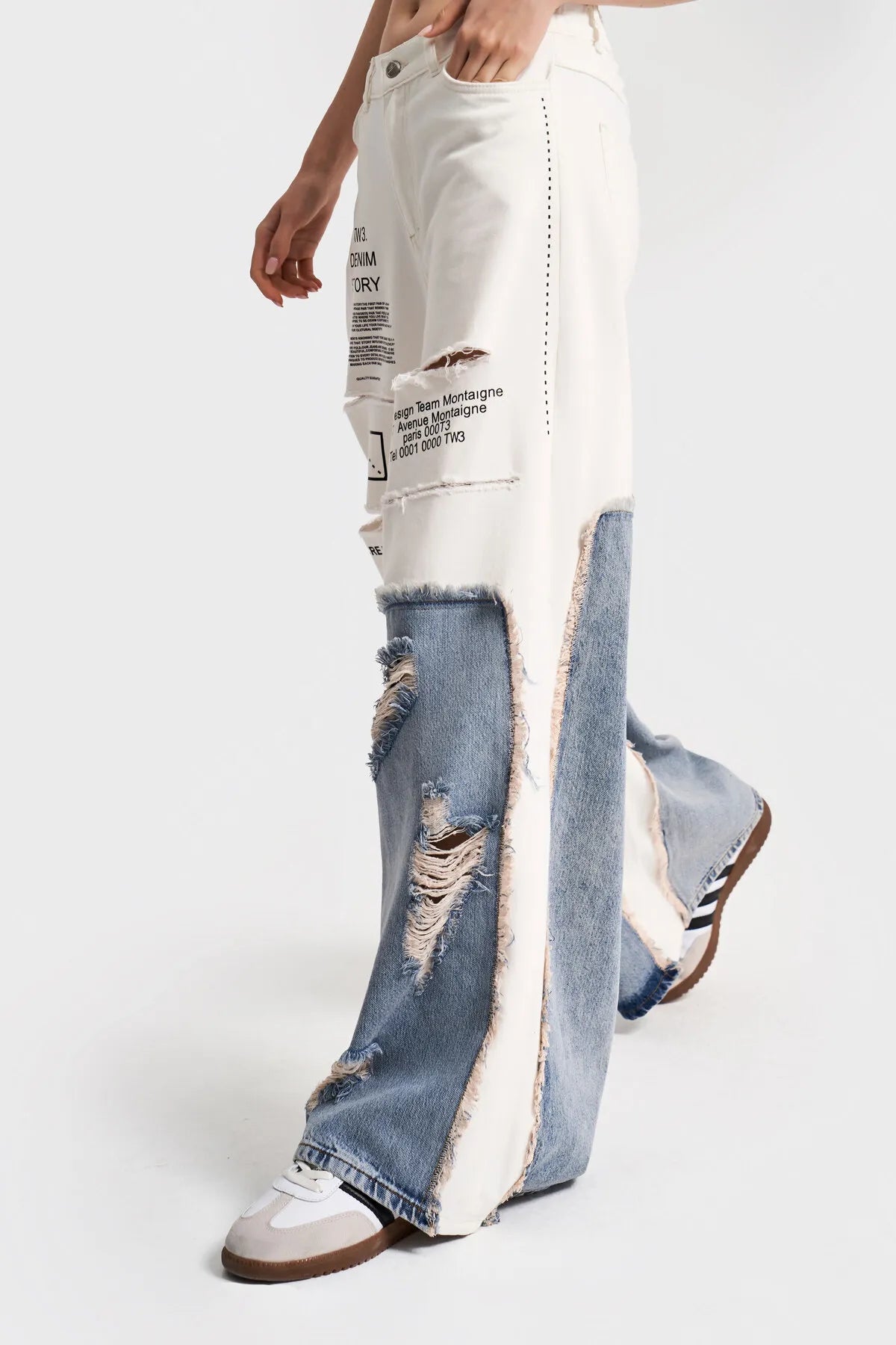 White with Denim Fashion Pants