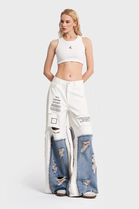 White with Denim Fashion Pants